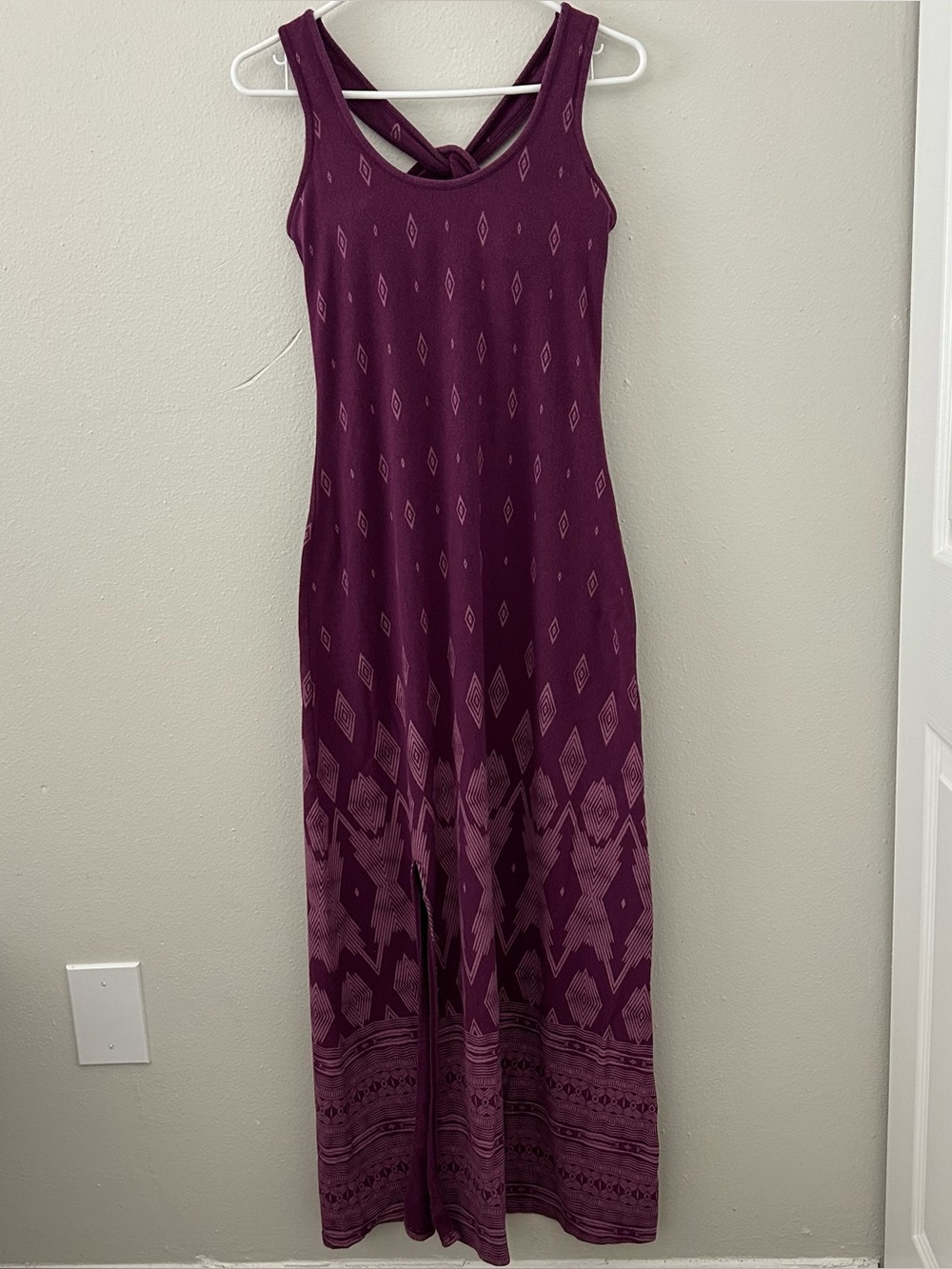 Athleta Purple Geometric Print Maxi Tank Dress Womens S Slit Built in Bra Aztec